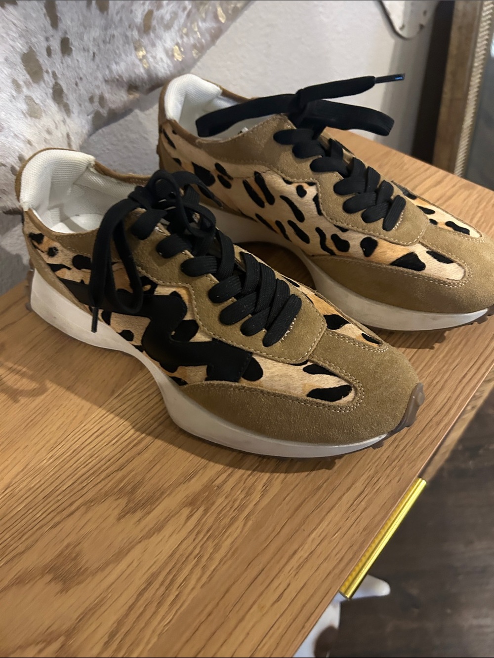 Steve Madden Campo 6 leopard Suede & Platform Sneakers - Tan/Black - Picture 5 of 7